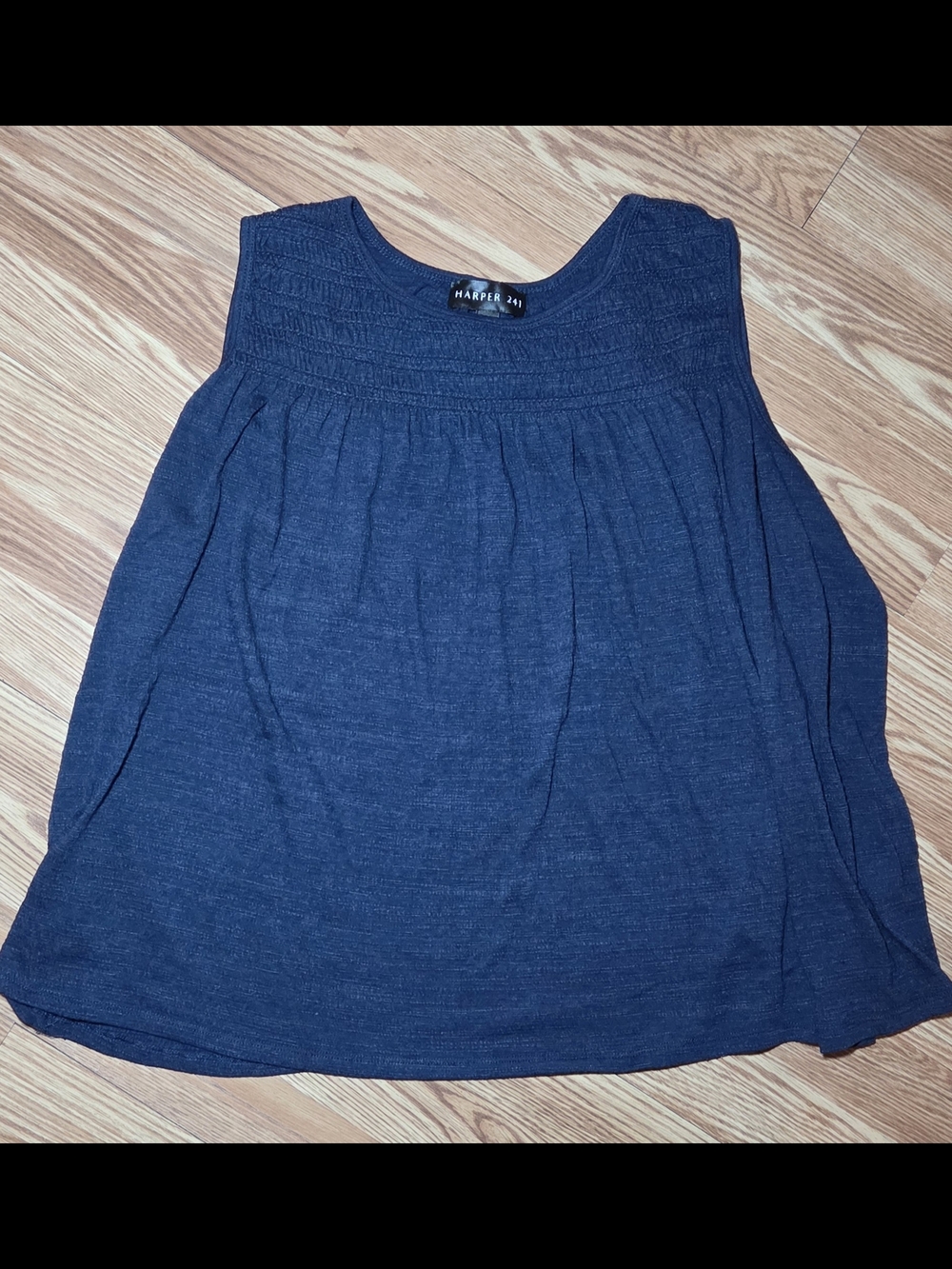 Harper Dark Navy Sleeveless Smocked Yoke Tank 2x